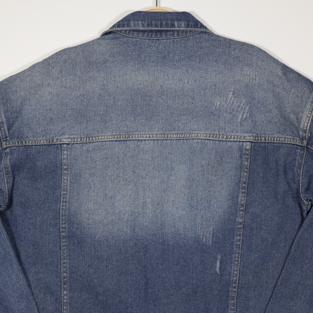 YMI Women's Distressed Oversized Denim Jacket Blue Long Sleeve Button Up Size S - Picture 5 of 8